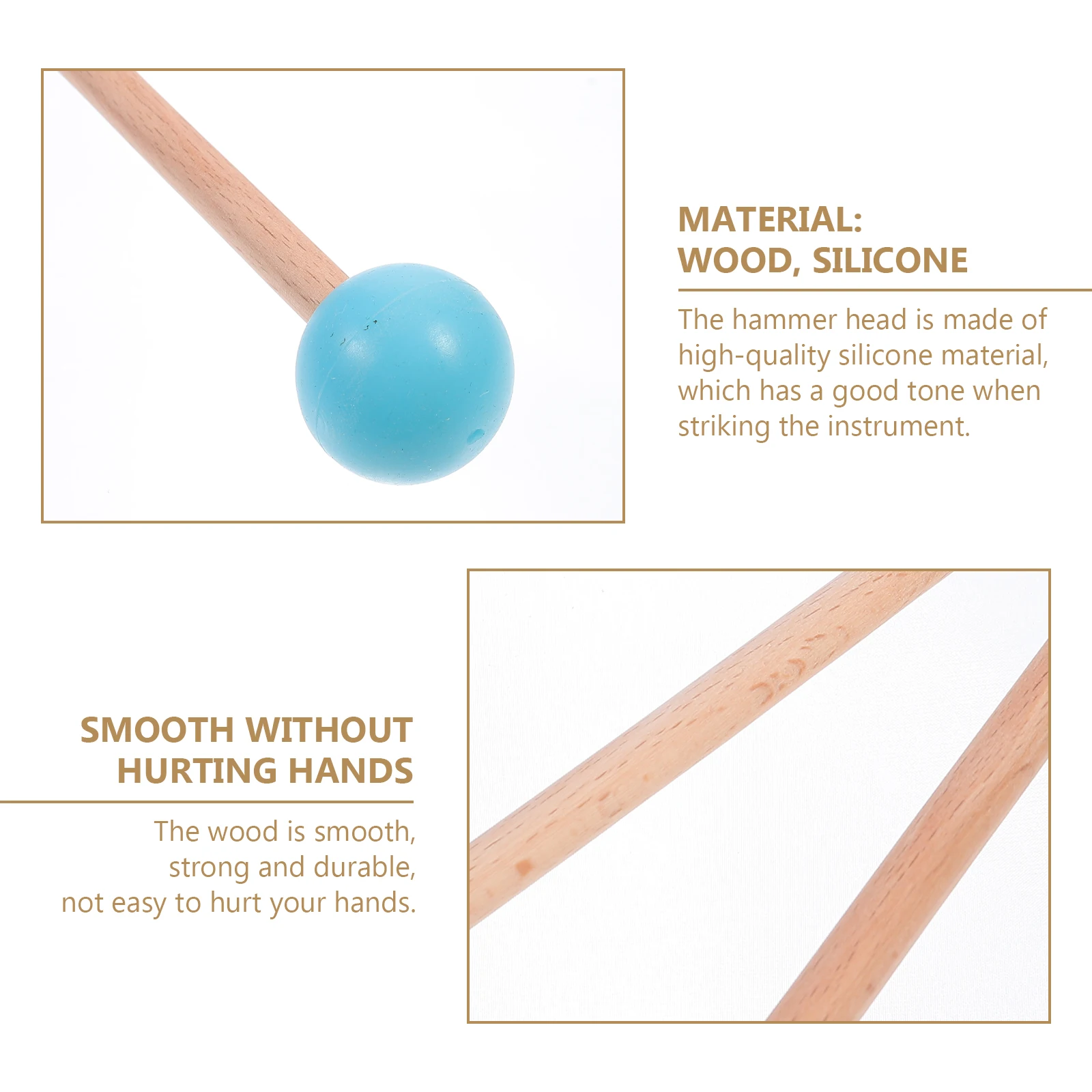 1 Pair Marimba Hammer Silicone Head Maple Wood Mallets Percussion Sticks Keyboard Xylophone Mallet Xylophone Hammer