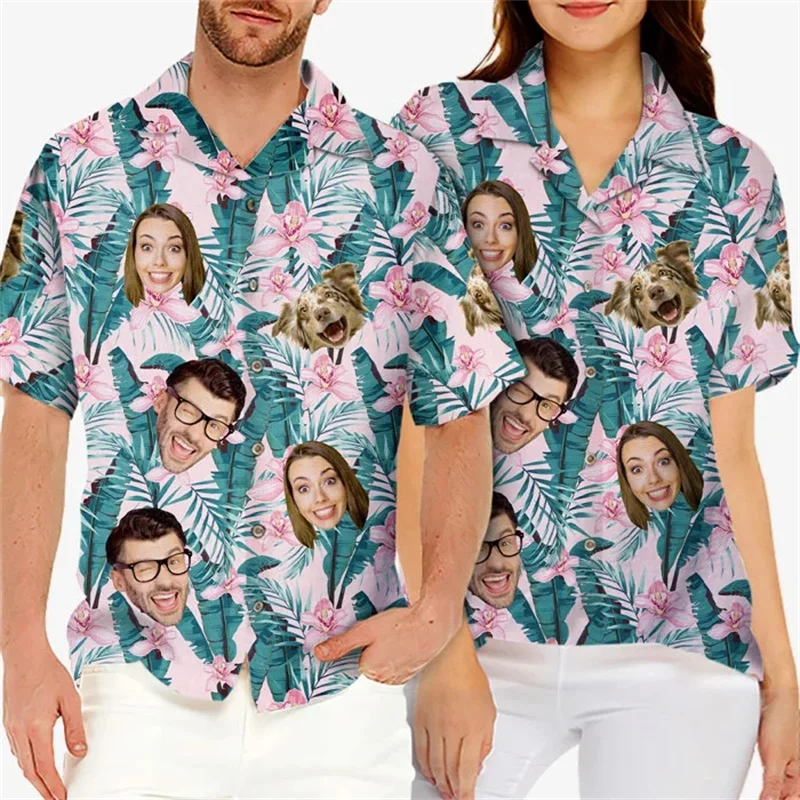 Stampa completa foto personalizzata camicie Hawaii famiglia personalizzata faccia personalizzata camicia da spiaggia hawaiana Unisex regalo per i