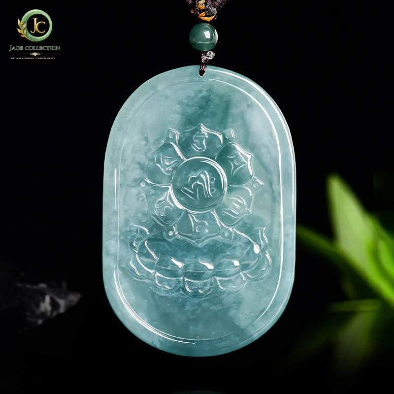 NaturalAGenuine Jadeite Fudo Myoo Blue Water Jade Pendant, Zodiac Rooster Guardian Deity, Nativally Blessed Buddha, Unisex Amule