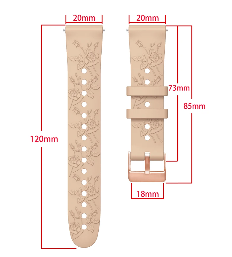 20mm Rose Engrave Watch Band For Huawei Watch GT 3 Pro 43mm Band Wristband Bracelet for Huawei Watch GT 2 GT 3 42mm Strap Correa