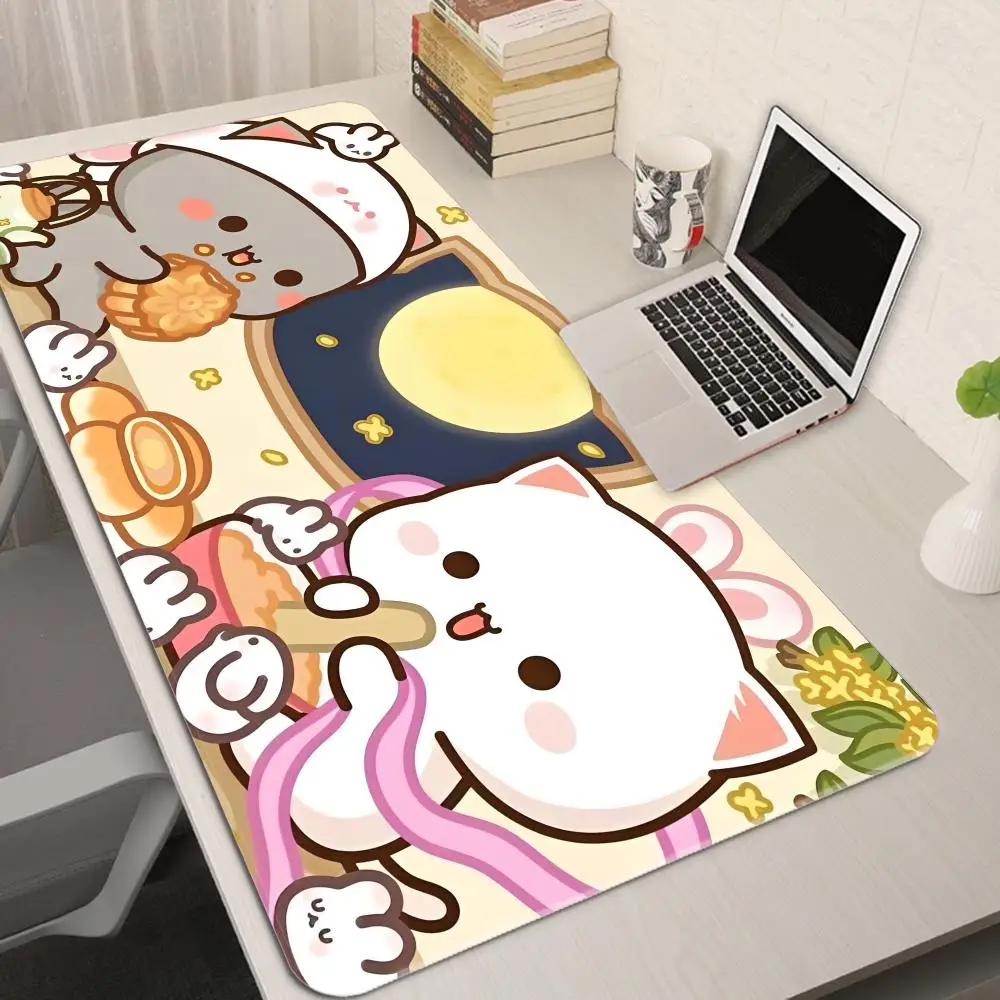Cute Cat Peach Mouse Pad Non-Slip Rubber Pink and White Mousepad Desk Accessory Thick 3mm Office Gamer Accessories Desk Pad