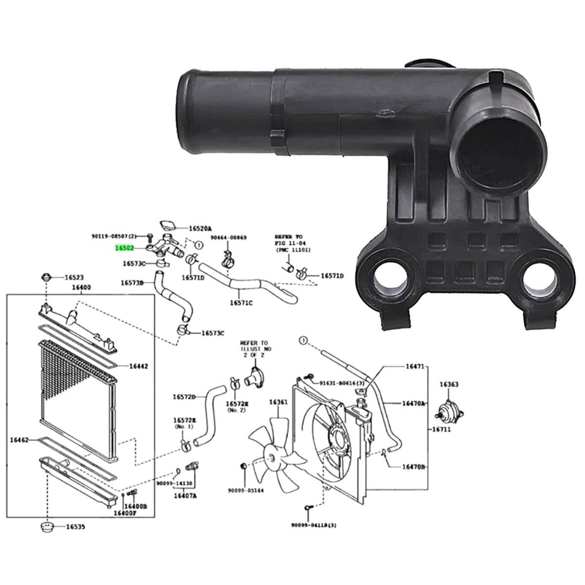 Radiator Water Outlet Filler Sub-Assy Water 16502-21040 for Toyota Sienta NCP81 NCP81G 1NZFE 2003-2015 1650221040