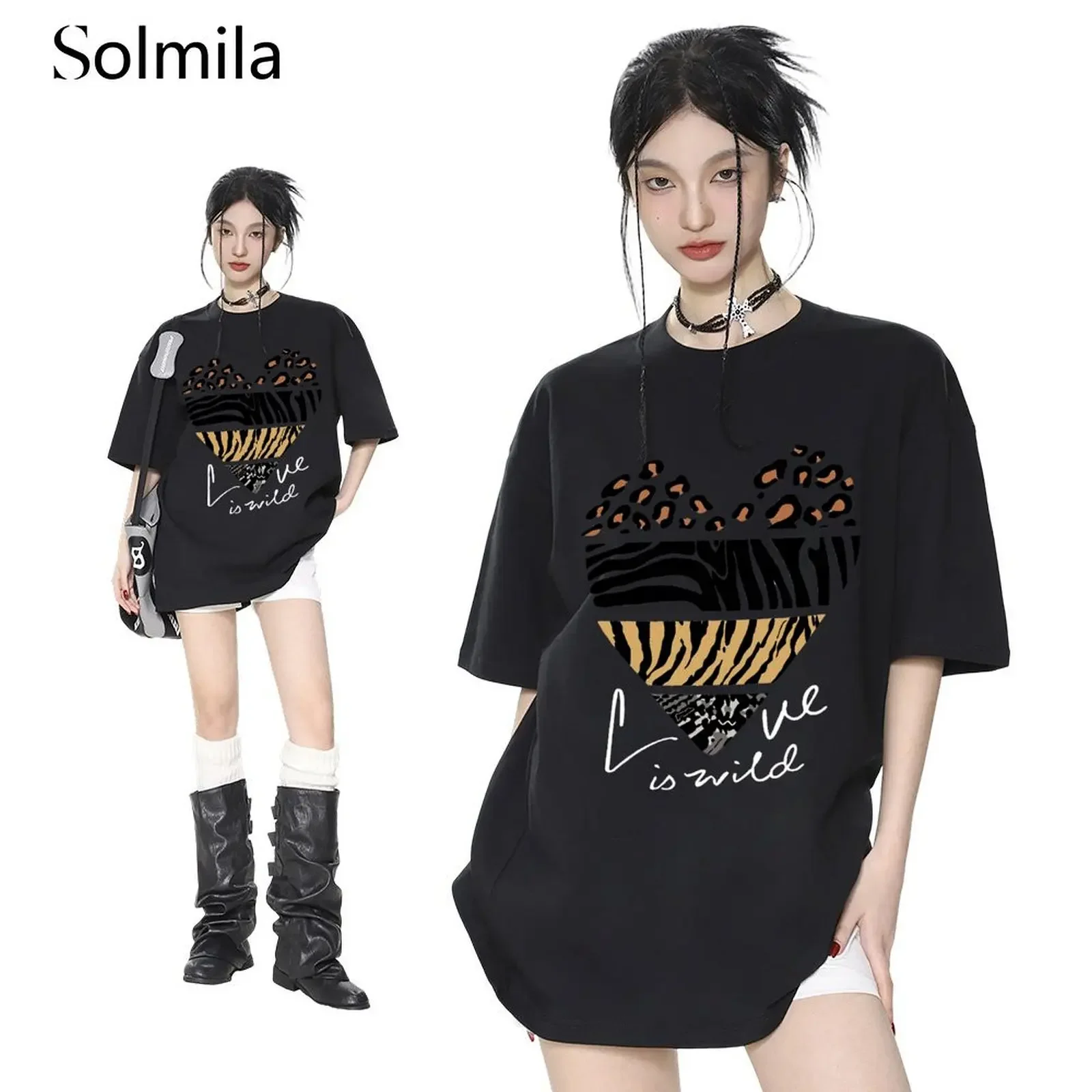 

Fashion Short Sleeve Women Summer Casual T Shirt Top Girl Korean Style Printing Ladies Travel Heart Graffiti Letters T-Shirt