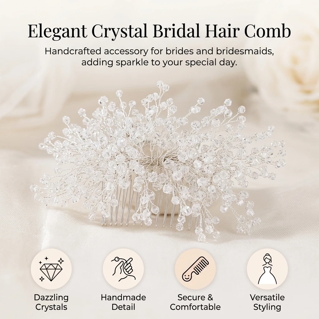 Bridal Hair Accessory Crystal Beads Hair Comb for Wedding Ceremony Hand-made Elegant Headpiece Jewelry for Brides Women