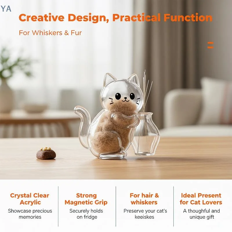 【SA】Cute Cat Shaped Clear PP Fridge Magnet With Pet Fur Storage Function For Home Kitchen Decor Cat Lovers