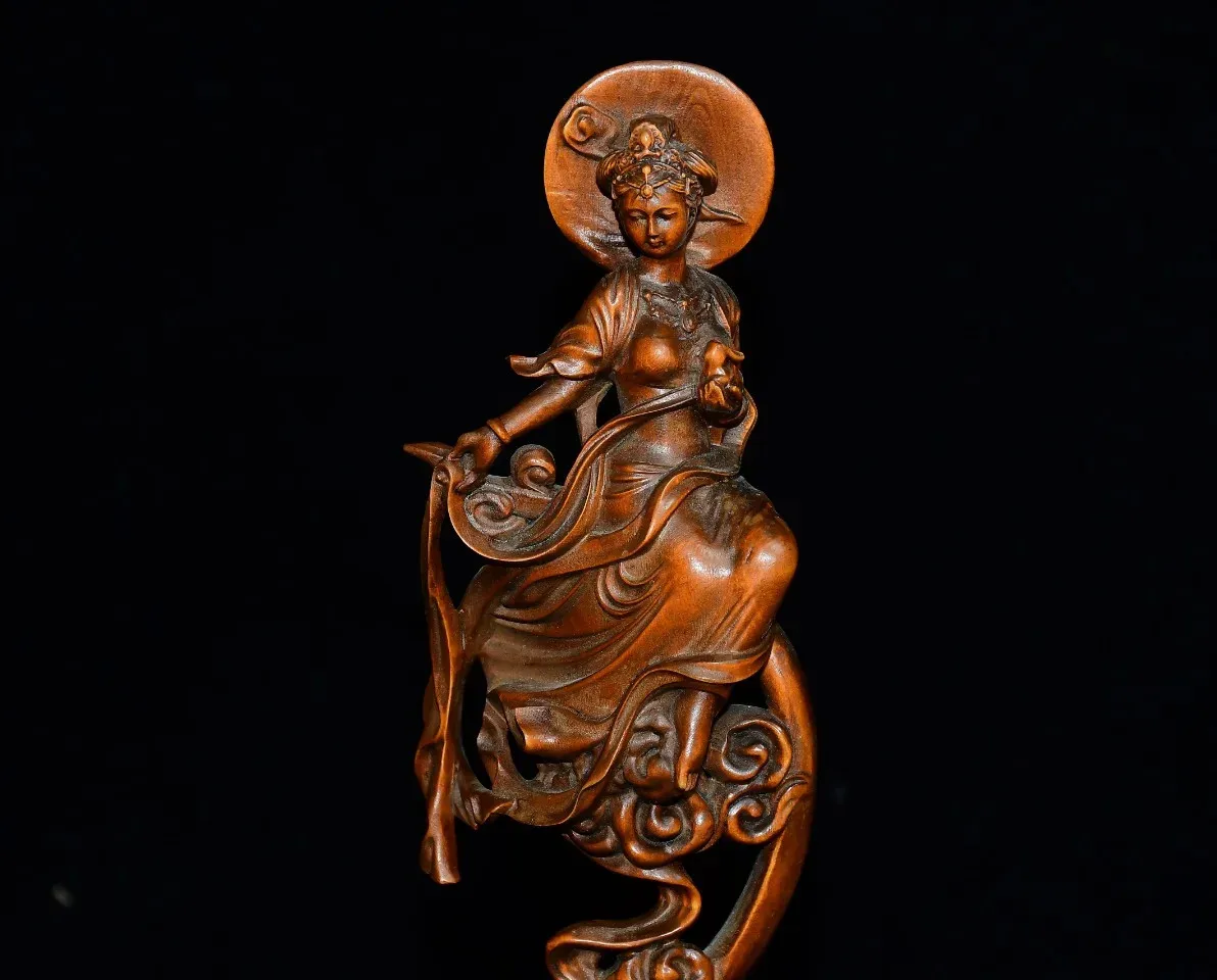 Boxwood The Goddess Chang'e fly to the moon Statue Mythical Goddess