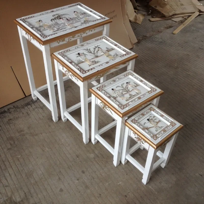 Natural Shell Flower Stand Hand Painted White Bright Finish Side Table for Sofa Living Room Home Decor