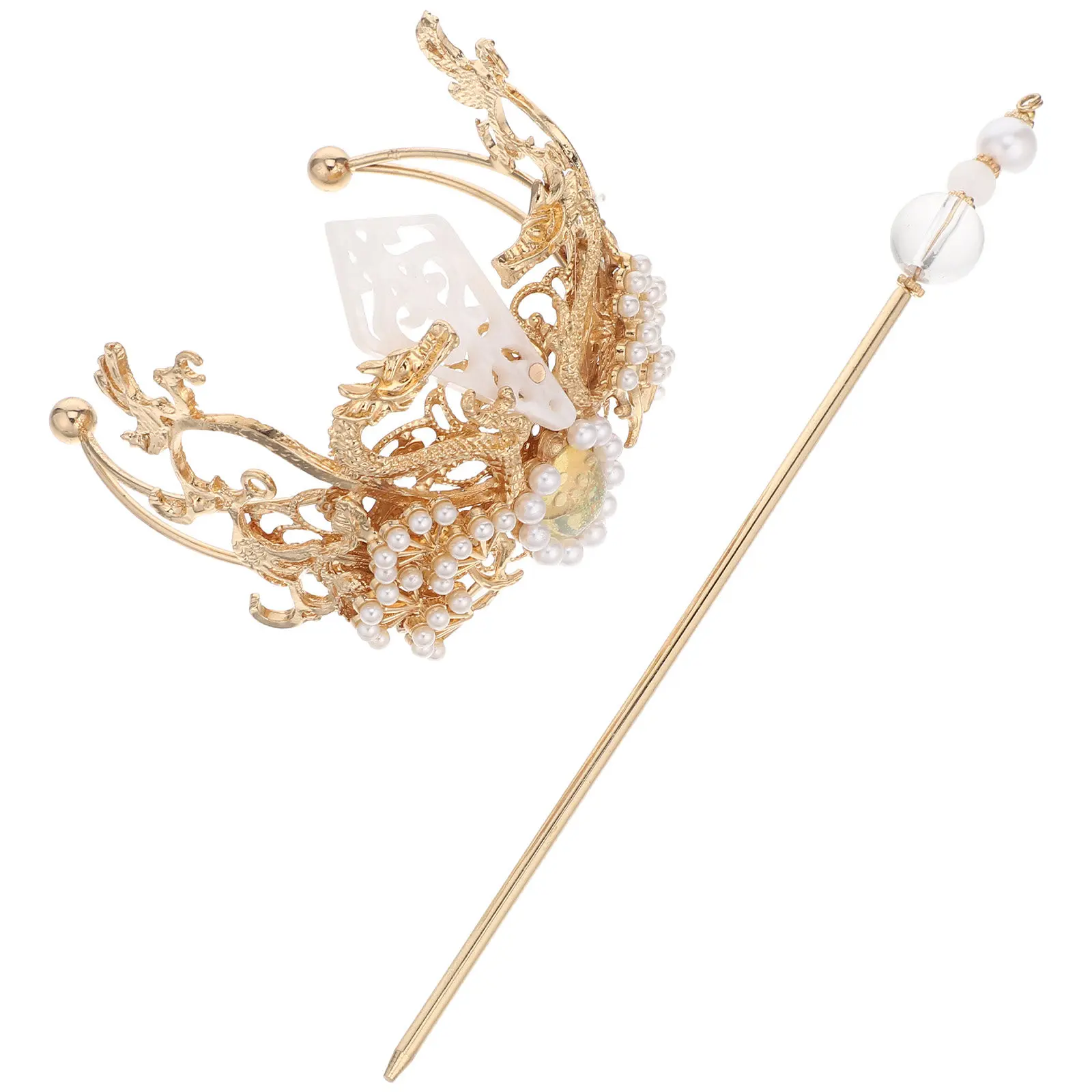 Hanfu Hair Stick Crown Vintage Alloy Ancient Hair Accessories Crane Motif Traditional Chinese Headpiece for Cosplay Performances