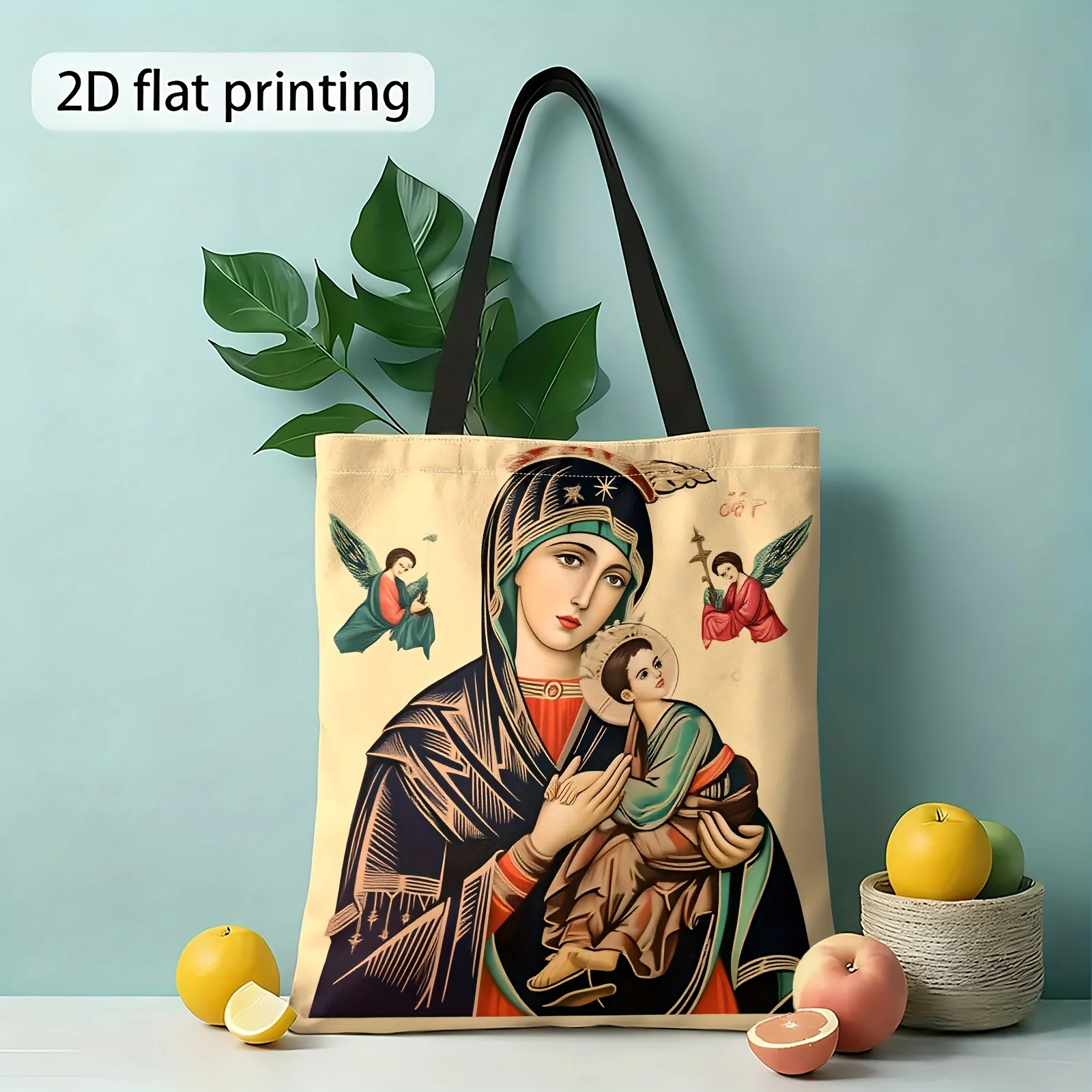 Thanksgiving, 2D-gedruckte Einkaufstasche mit Jungfrau Maria, christliche wiederverwendbare Einkaufstasche, Schultertasche, Halloween-Geschenk-Handtasche