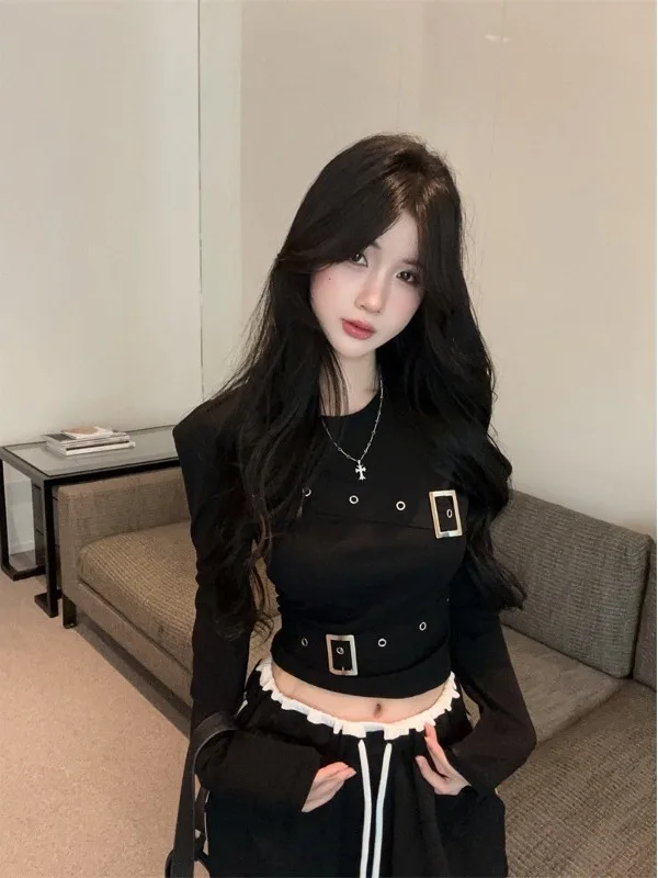 

Футболка Slim Fit Long Sve round Ne, женская футболка в корейском стиле, хлопок и лен, осенняя новинка Faion Base Layer irt