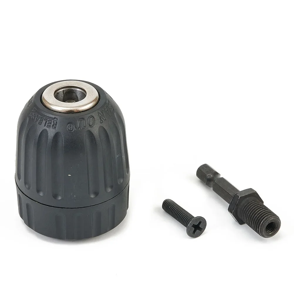 Keyless Drill Bit Adapter featuring Quick Change Mechanism Compatible with 9 3mm Axles and Constructed from Metal and Plastic