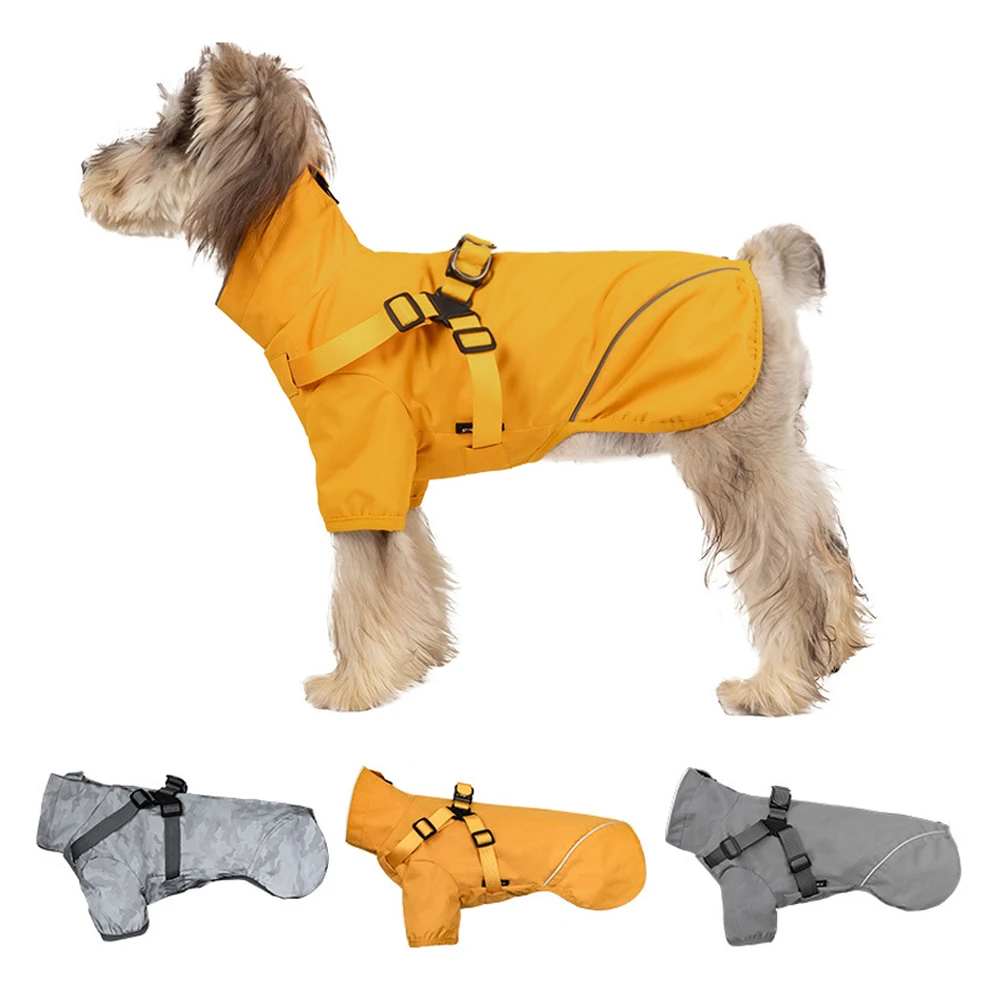 Waterproof Dog Rain Jacket with Harness Safety Reflective Dog Raincoat for Small Dogs Pet Outdoor Jackets for Jungle Camping