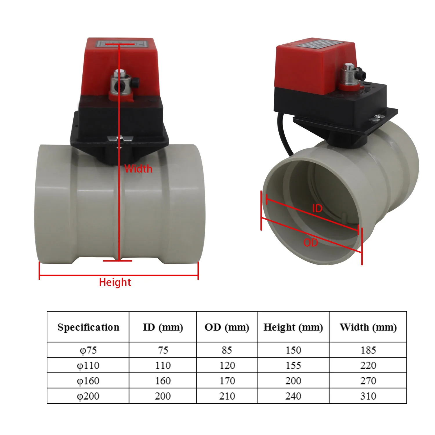 Diameter - 80 100 125 150 200 250 mm 3 Positions 220v - Motorized Damper Vent 4N HVAC ducting Valve motorised air Vent