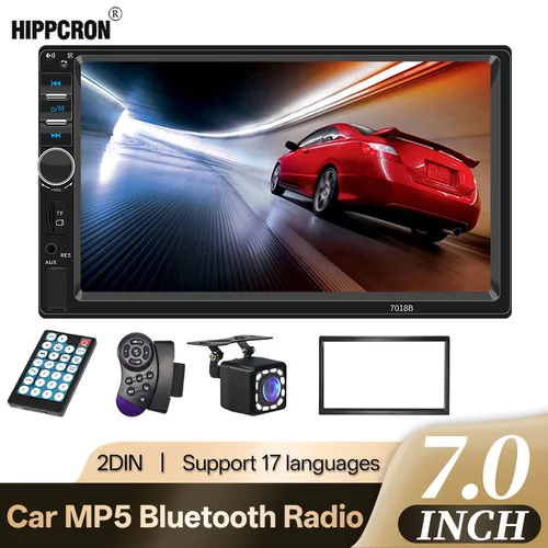 Hippcron 7 ""pantalla táctil Radio de coche estéreo Bluetooth reproductor MP5 12V 2 Din Radio FM ISO potencia Aux entrada USB reproducción espejo enlace