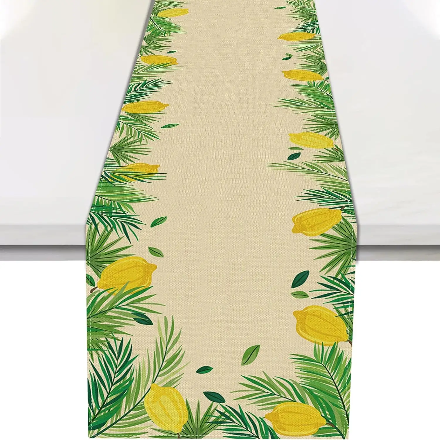 Sukkot Linen Table Runner Jewish Holiday Table Decor Reusable Etrog Sukkah Kitchen Dining Table Runner Sukkot Decorations