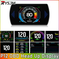 P12S OBD2 Systems Meter Speedometer Head Up Display Muti-function Gauge HUD Water Temp Turbo Car Accessories Fuel Consumption