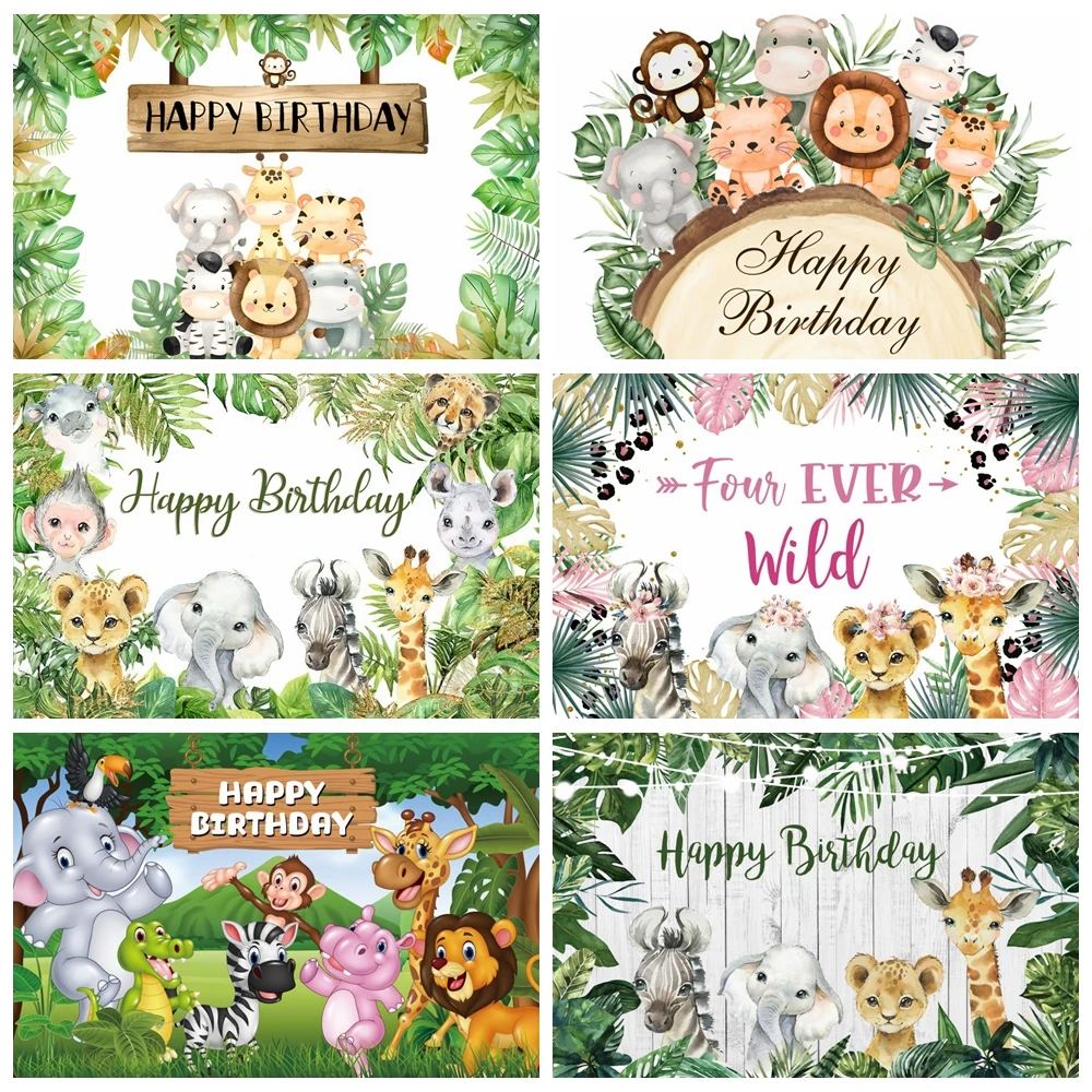 Safari Wild One Backdrop Boy Girl 1st Birthday Decor Baby Shower Jungle Animal Custom Photo Background Newborn Photography Props