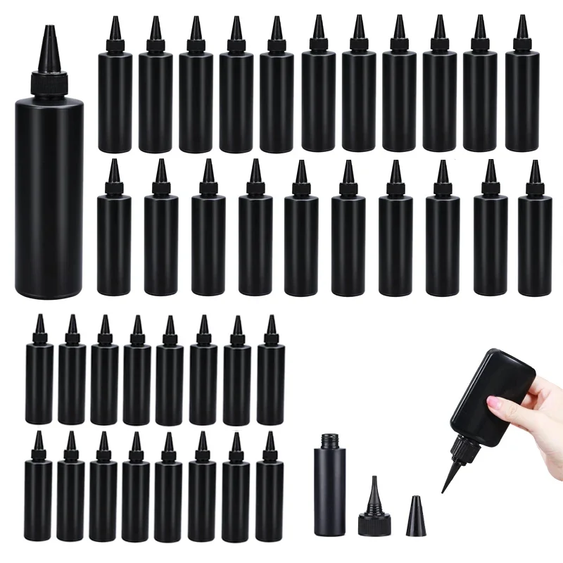 50Pcs Empty Plastic Black Soft Bottles W/ Child Protective Caps 30-500ml HDPE Opaque Uv Glue Vial Refillable Paint Ink Container