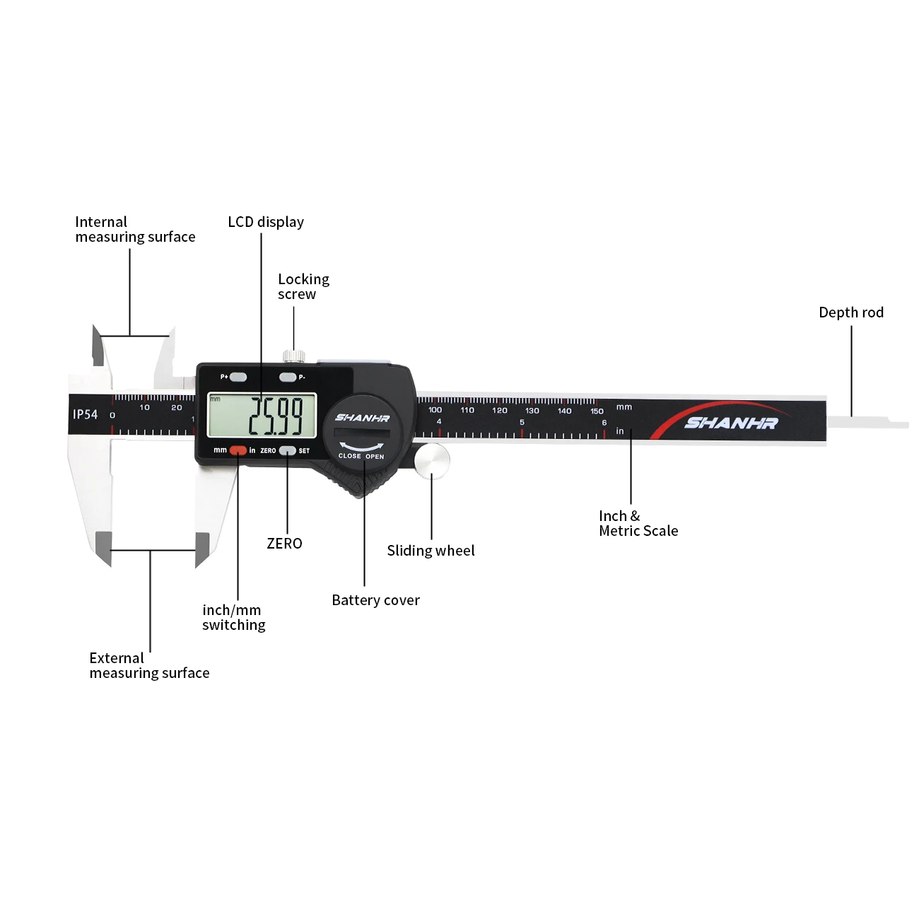 SHANHR Electronic Digital Caliper WIth Preset Value Function,0-6 Inches Vernier Caliper Stainless Steel with Large LCD Screen