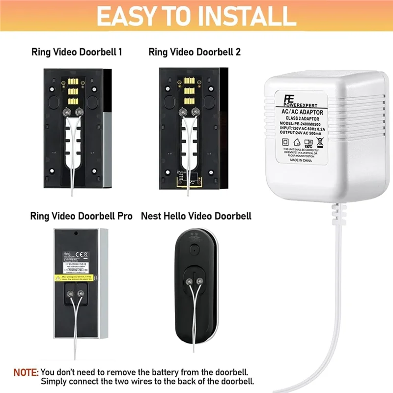 【Lowest-Price!】16.4Ft C Wire Power Supply,For Ring Video Doorbell, 24V Doorbell Transformer Adapter For Most Models
