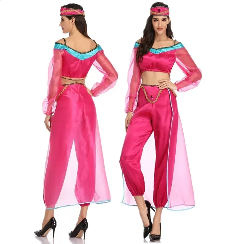Nuevo disfraz de la princesa Jasmine de la lámpara de Aladino para adultos, ideal para fiestas de Halloween, disfraces de cuentos de hadas, cosplay y danza del vientre.