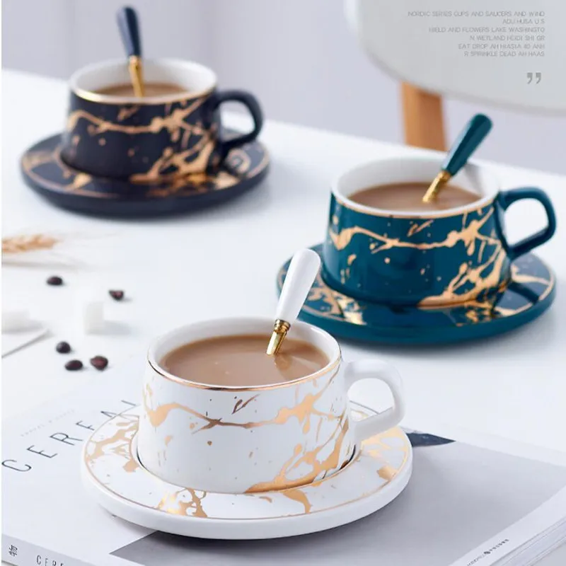 Nordic Style Marble matte gold series ceramic tea cup coffee mug luxurious Vintage Cafe Bar Mark Christmas party supplies