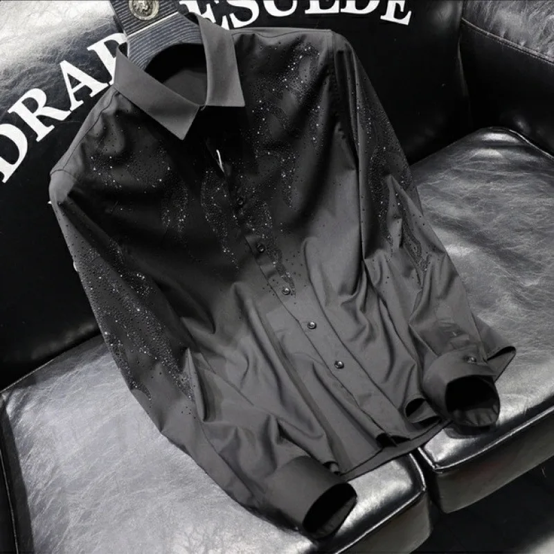 

Весенне-осенняя мужская модная рубашка с ромбовидным узором, повседневная утягивающая рубашка с длинным рукавом для вечеринок, костюм высокого качества, пальто, топ