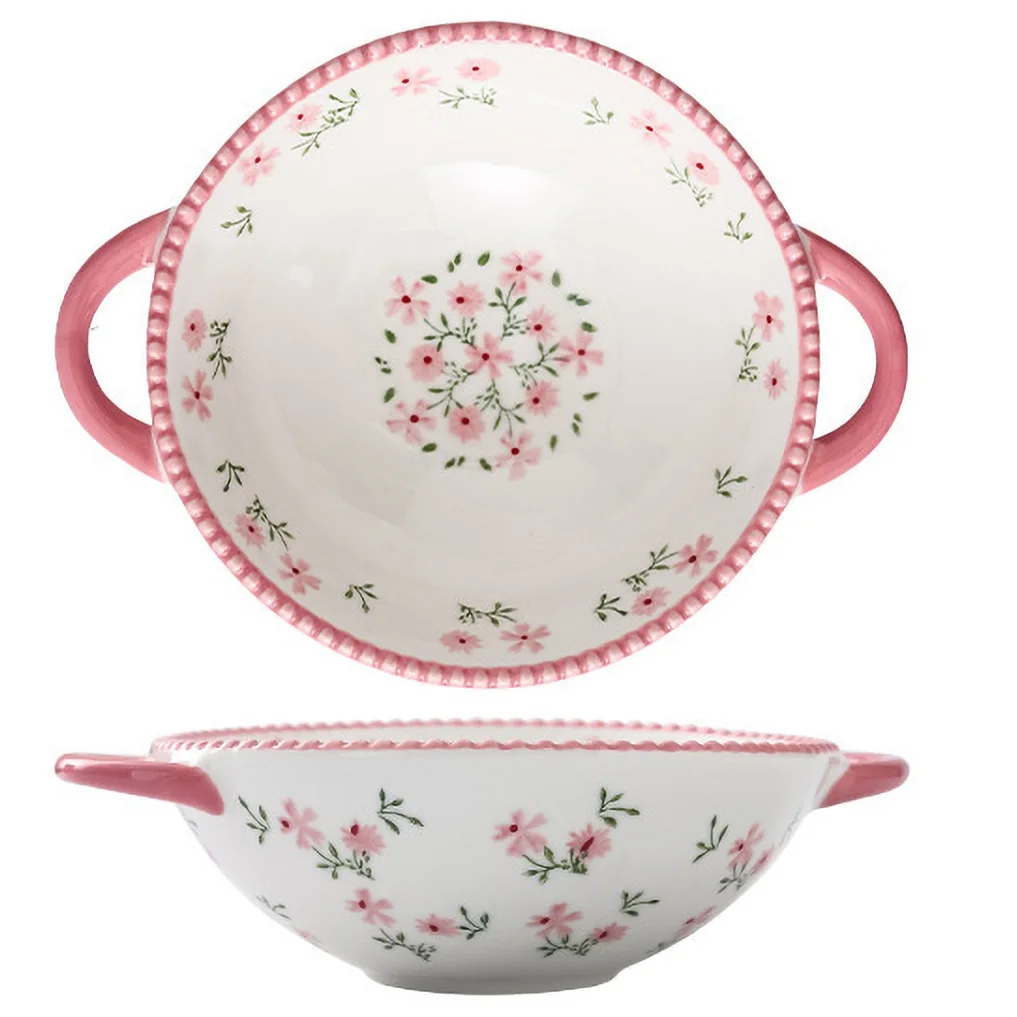 New Pretty Cute and Playful Style High Temperature Firing Manual Ceramic Rice Bowl Set Tableware Underglaze Colour Salad Ramen
