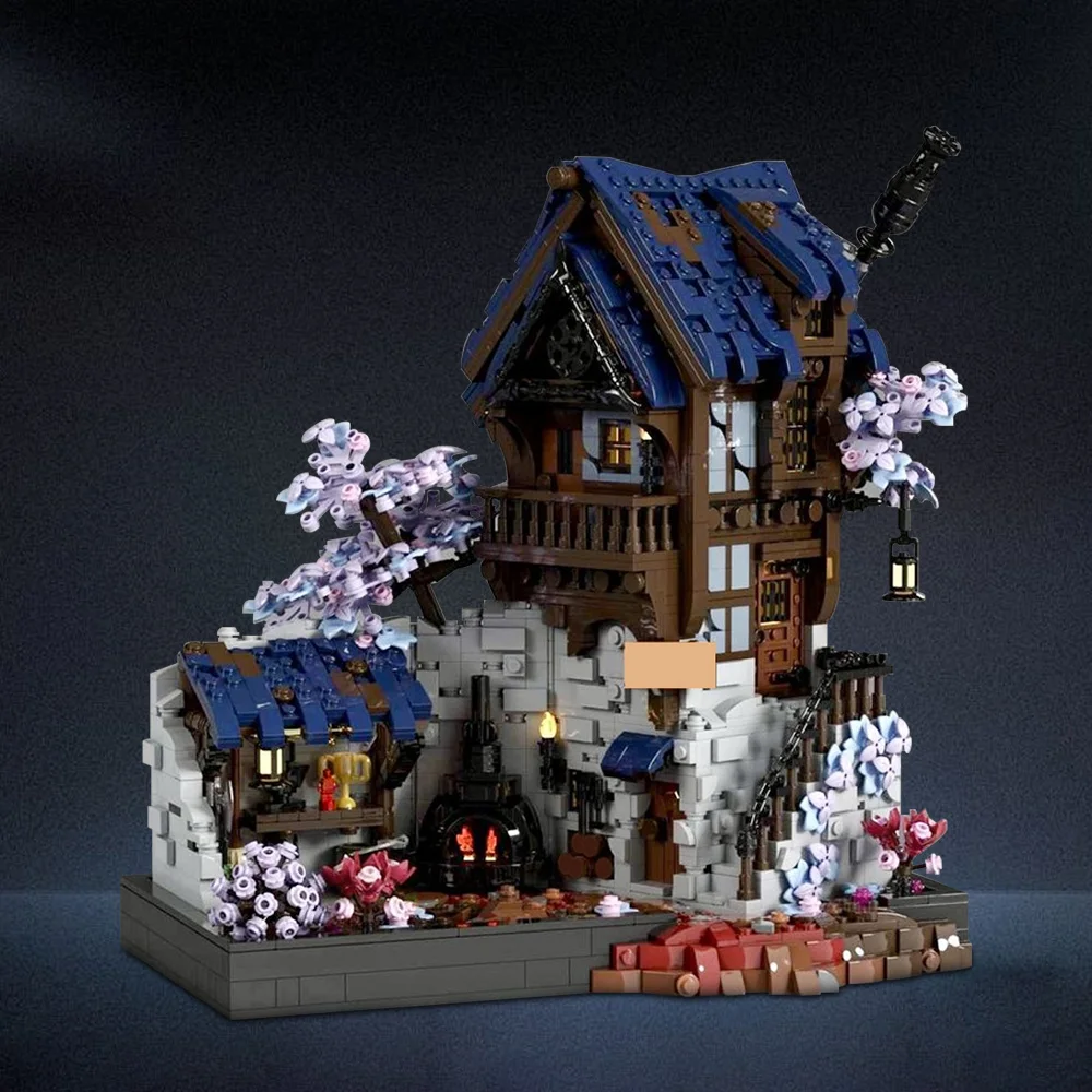 MOC Blacksmith Forge ยุคกลางแฟนตาซีจอแสดงผล Building Blocks ชุดสถาปัตยกรรมยุคกลางอิฐประกอบของเล่นเด็กของขวัญ