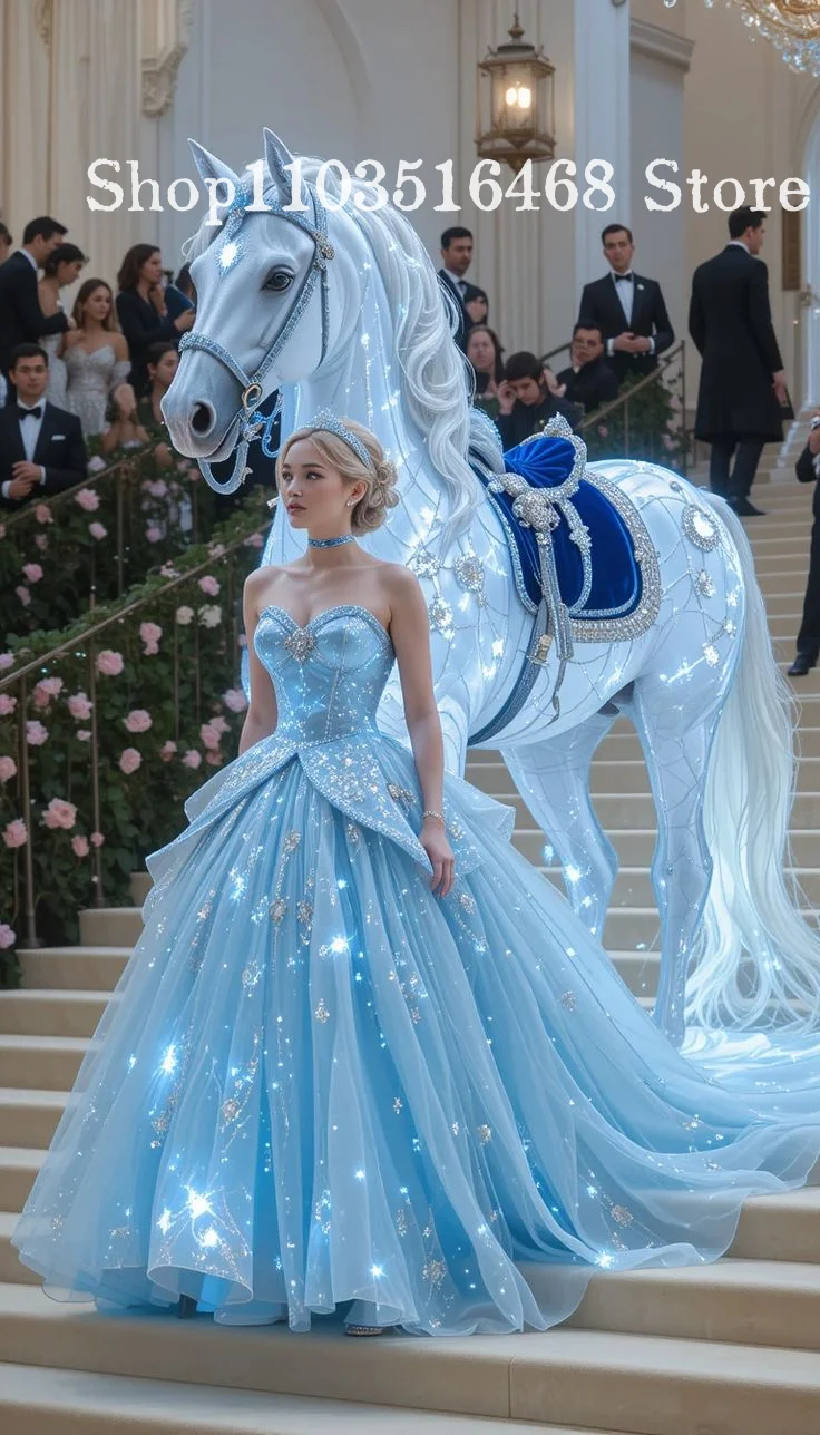 Vestido de Princesa Azul Hielo Sin Tirantes, Brillante y con Cuentas, Estilo Vintage, para Baile de Disfraces, Disfraz de Cenicienta, Vestido para Sesión de Fotos, Personalizado