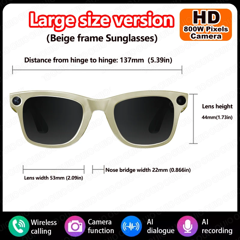 1080P HD 800W Camera Smart Glasses Video Record Translation AI Smart Touch Control Type-C Interface Smart Glasses Bluetooth Call