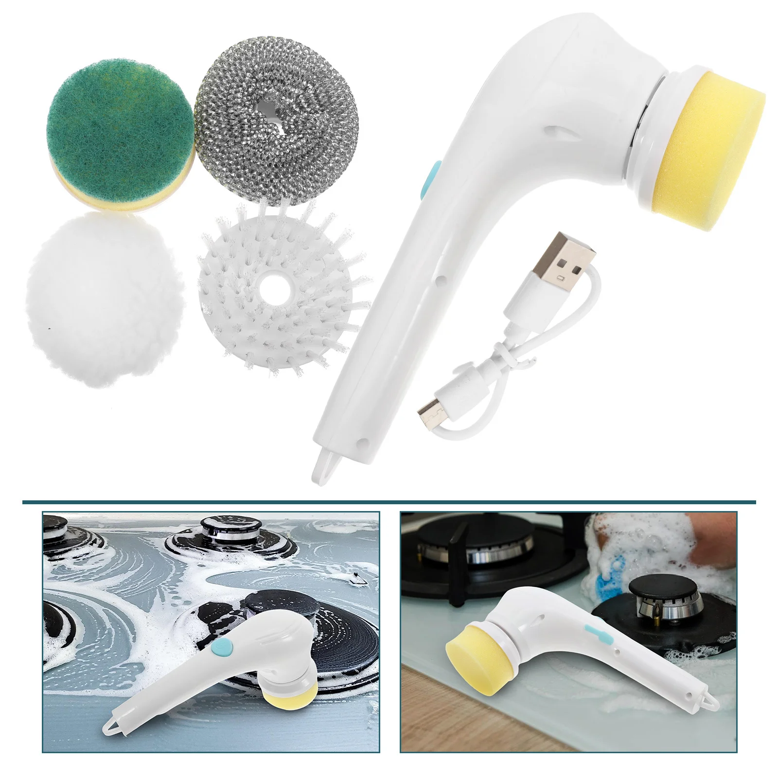 

Electric Cleaning Brush Cordless Shower Scrubber Replaceable Heads For Bathroom Kitchen Tile Scrubbing Rotating Power