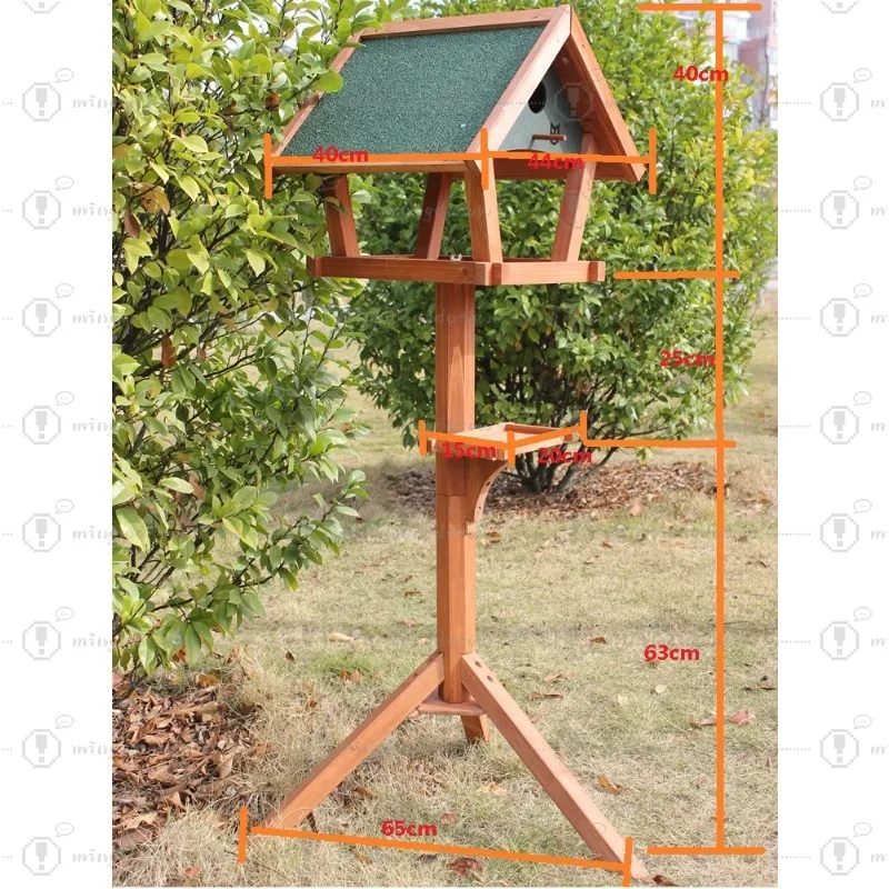 Outdoor Wooden Bird Feeder Food Container for Sparrow Pigeon, Bird Cage for Balcony Garden Villa Park
