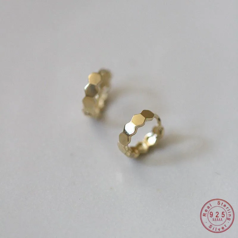 925 Sterling srebrny geometryczny Honeycomb kolczyki dla kobiet proste podkreślające Temperament 14K pozłacana biżuteria
