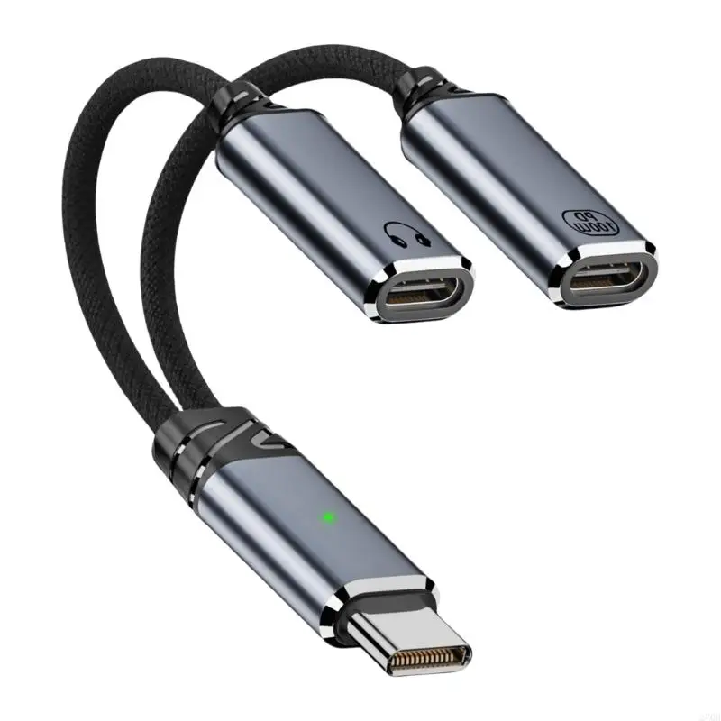 270b USB C Splitter Wire 1 hingga 2 Kabel Kabel Adapter Pengisian Headphone 2 Dalam 1 Desain