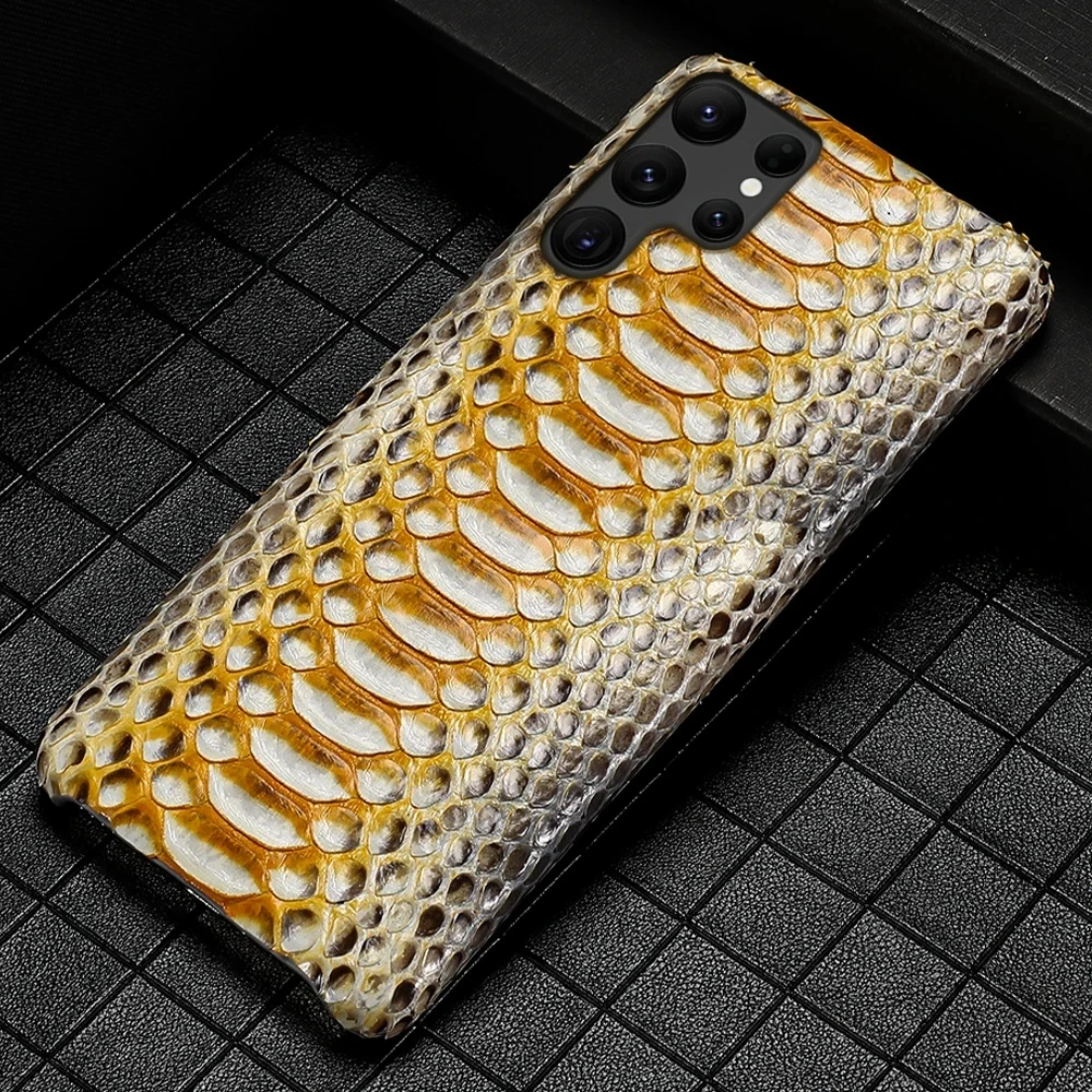 LANGSIDI Luxury Python Genuine Leather Phone Case For Samsung Galaxy s24 s23 S22 Ultra S21 snakeskin leather protective cover