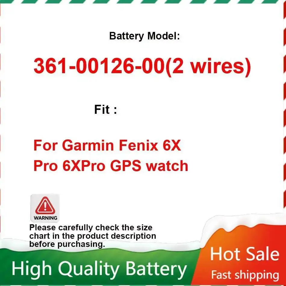 

Аккумулятор для GPS-часов 420 мАч для часов Garmin Fenix 6X Pro 6XPro GPS 361-00126-00 (2 провода), долговечный и сменный аккумулятор