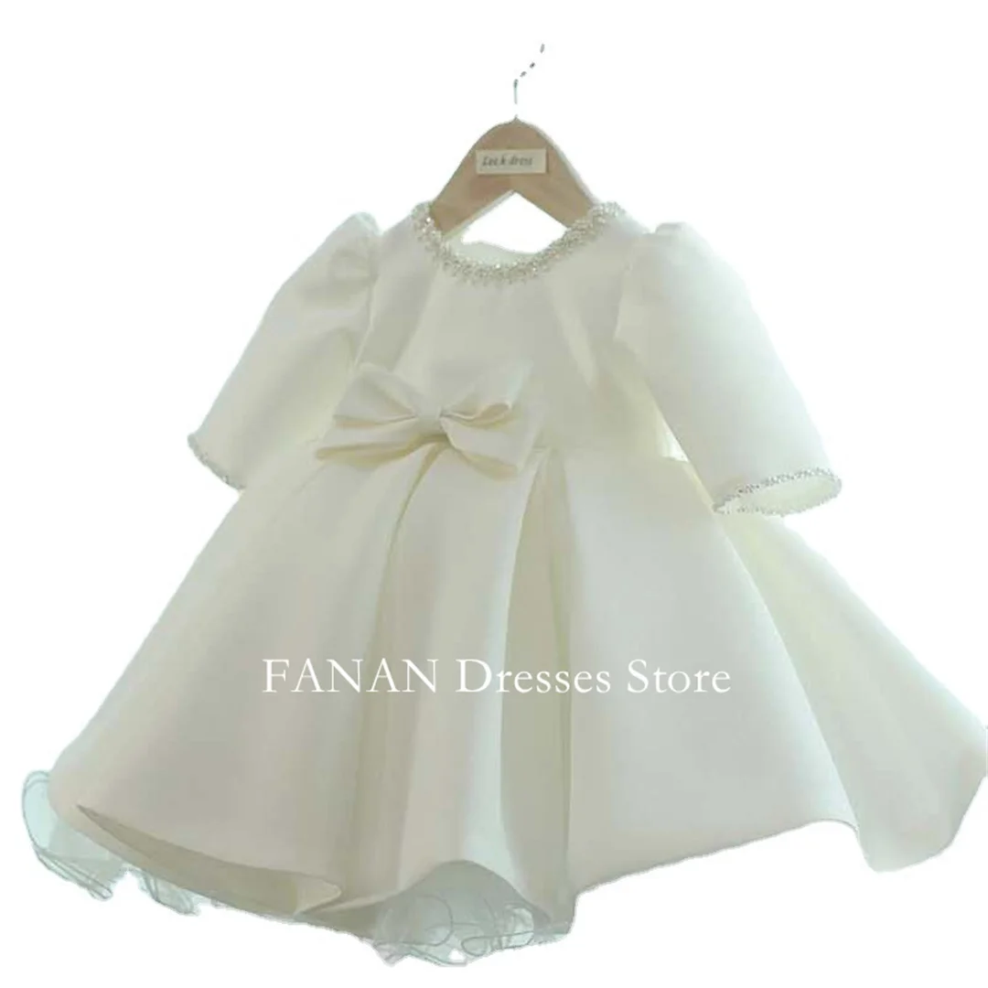 FANAN Cute Flower Girl Dresses Girls\' O-Neck Princess Organza Birthday Dress For Kids Birthday Party First Communion Dress