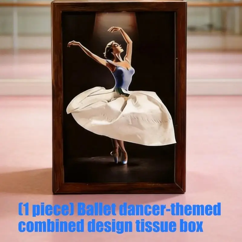 Stylish Wood Tissue Box Organizer With Artistic Ballet Theme Napkin Holder Desktop Paper Dispenser for Living Room
