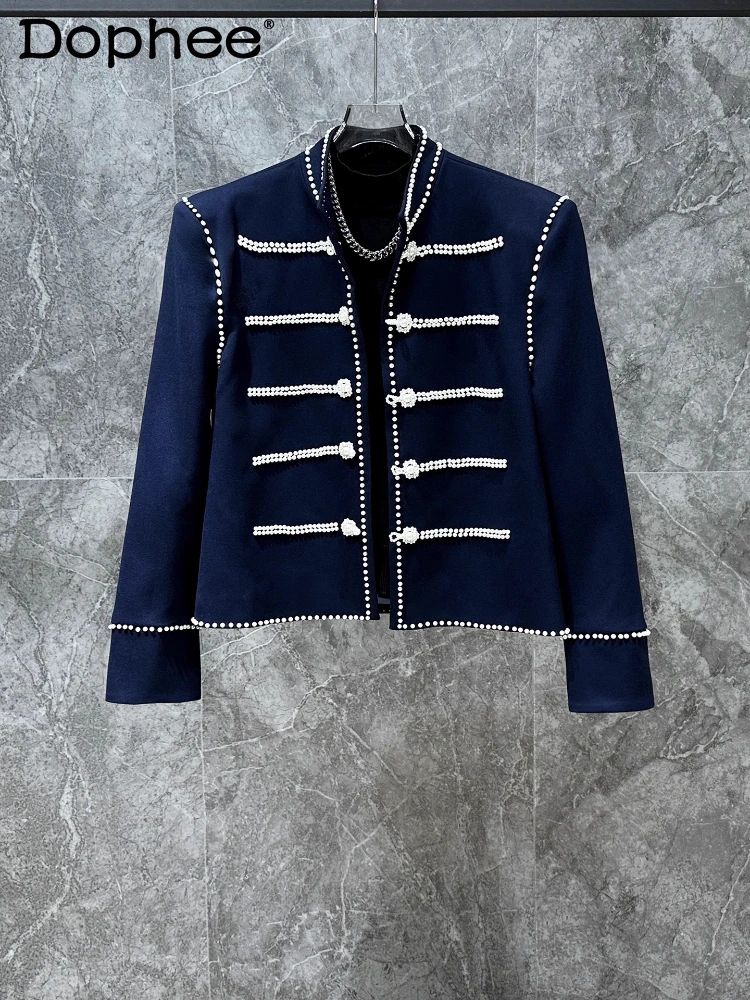 

Men's 2025 Autumn New Light Luxury Design Jackets Male Handmade Pearl Small Fragrant Short Jackets High-end Long Sleeve Coats