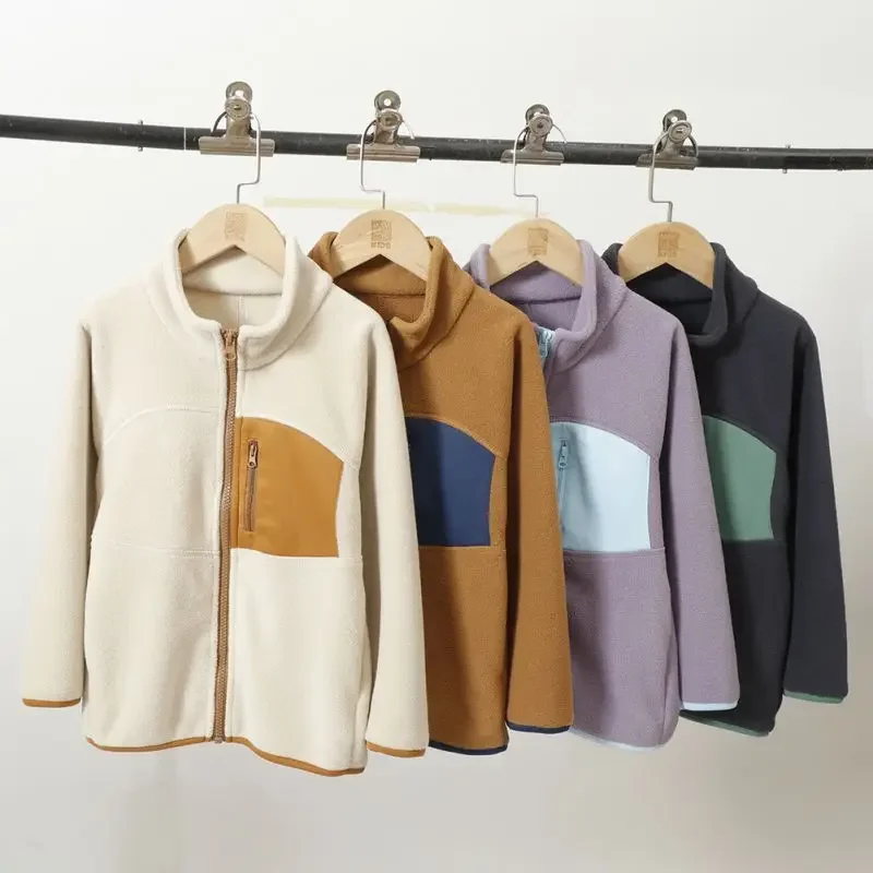 Children Winter Thermal Jacket Coat Double Side Fleece Sweatshirts Kids Thickened Solid Color Casual Costume Sportswear