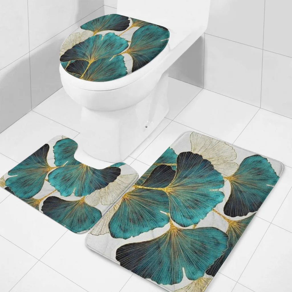 golden turquoise roses 3 Sets Bathroom Antiskid Pad Non-Slip Bath Carpet Floor Mat Rug Flannel Baths Mat Toilet mat