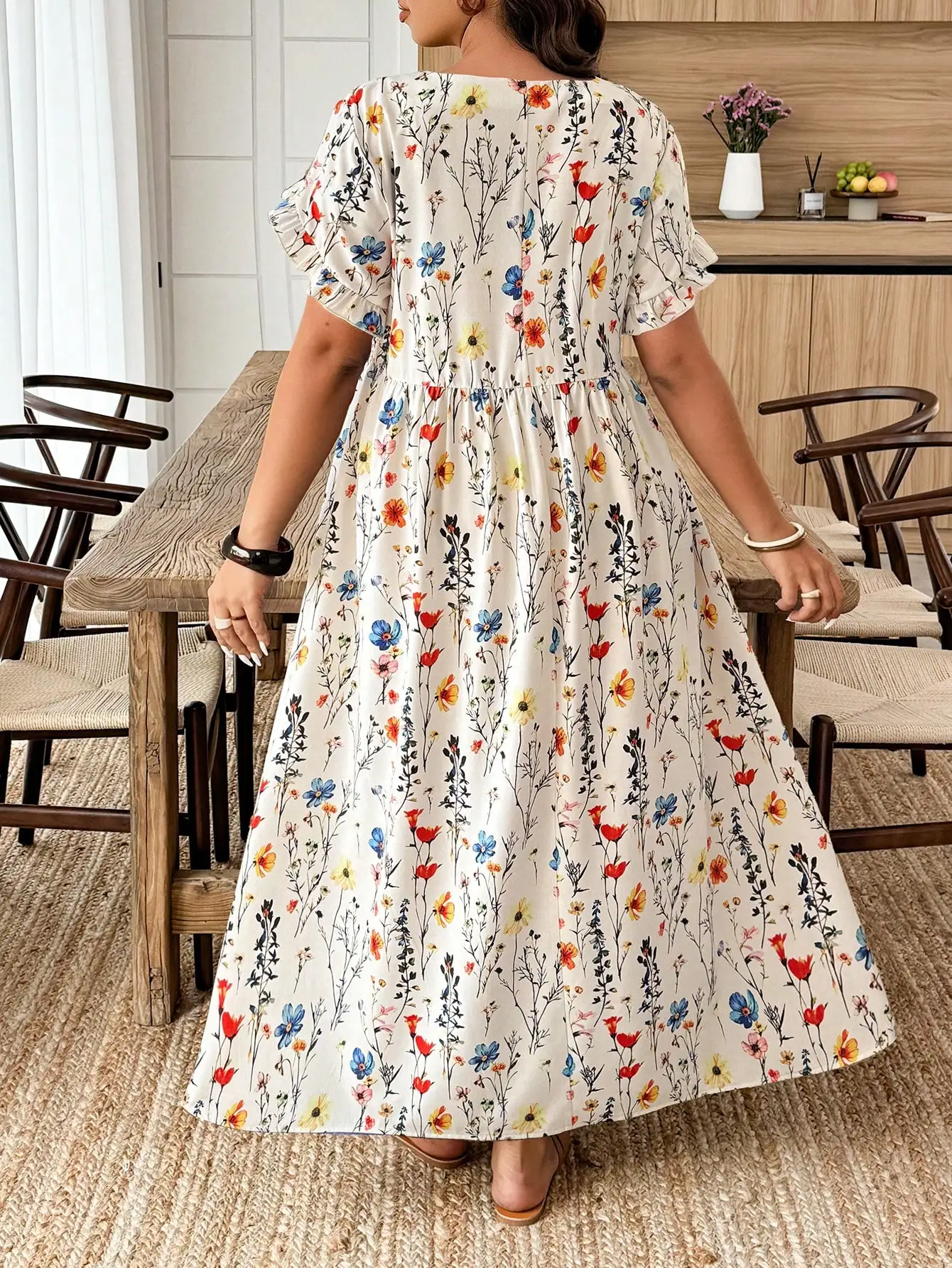 

Floral Print Casual Plus Size Short Sleeve Dress And Top Set