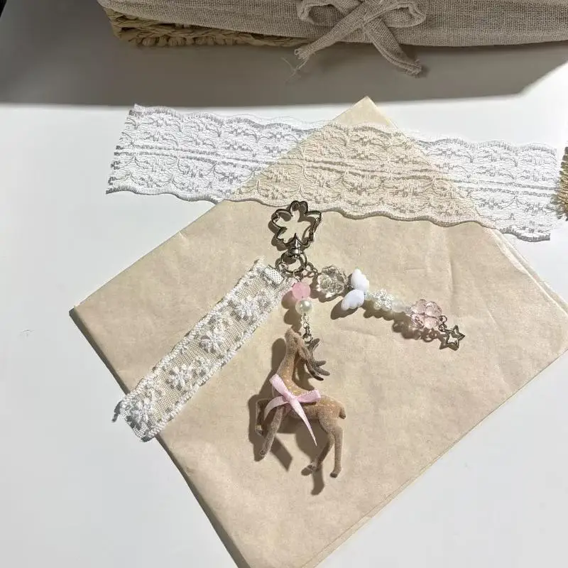 1 Stück Niedlicher Tragbarer Hirsch-Schlüsselanhänger Handgefertigter Koreanischer Stil Handy-Charms Länge DIY Perlen-Hülle – Detail 2