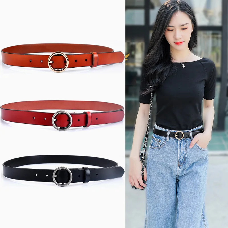 

Luxury Women Genuine Leather Belt High Quality Vintage Waistband Pin Buckle Brown Solid Color Belt Ladies Belt Buckle