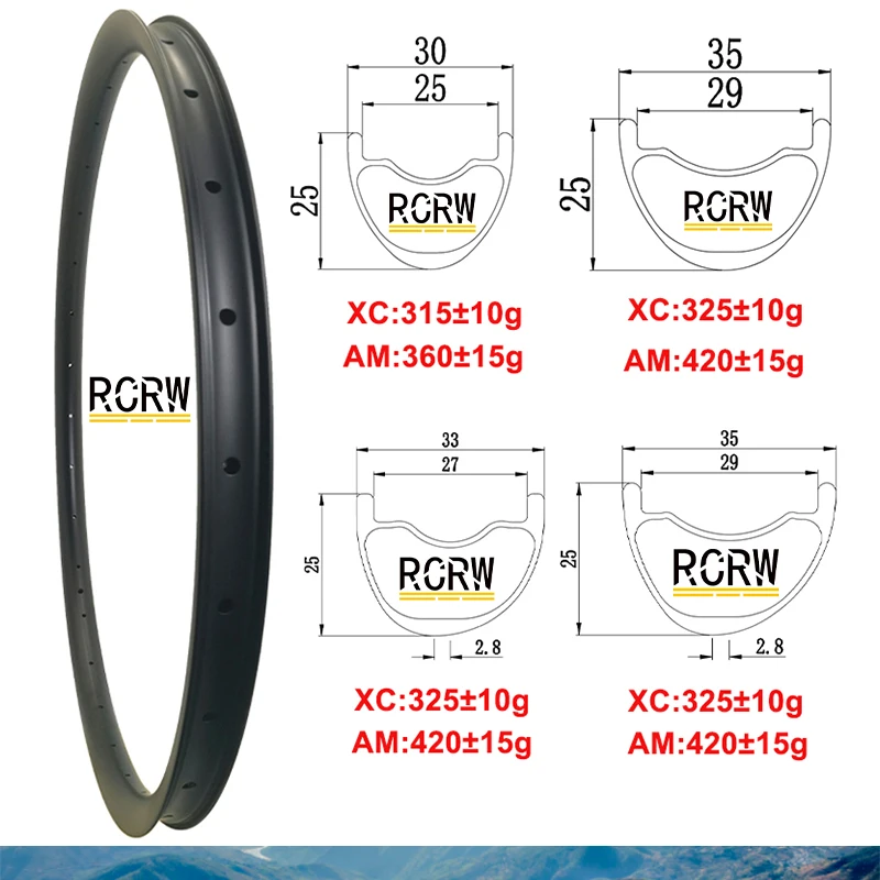 29er XC AM MTB 30mm 33mm 35mm szerokości obręczy węgla 25mm głębokie symetryczne lub asymetryczne bezdętkowe 24 28 32 36 otwór 30X25 33X25 35X25 koła