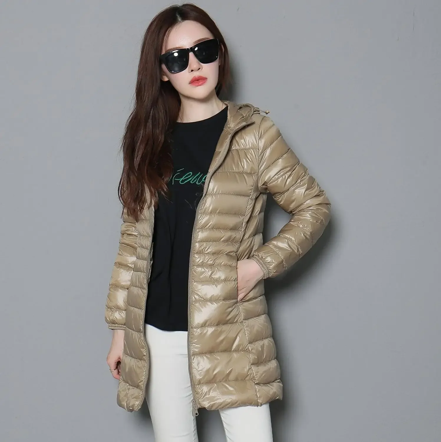 Winter Jackets Women White Duck Down Long Coat Female Hooded Quilted Parkas Ultra Light Portable Down Coats for Women