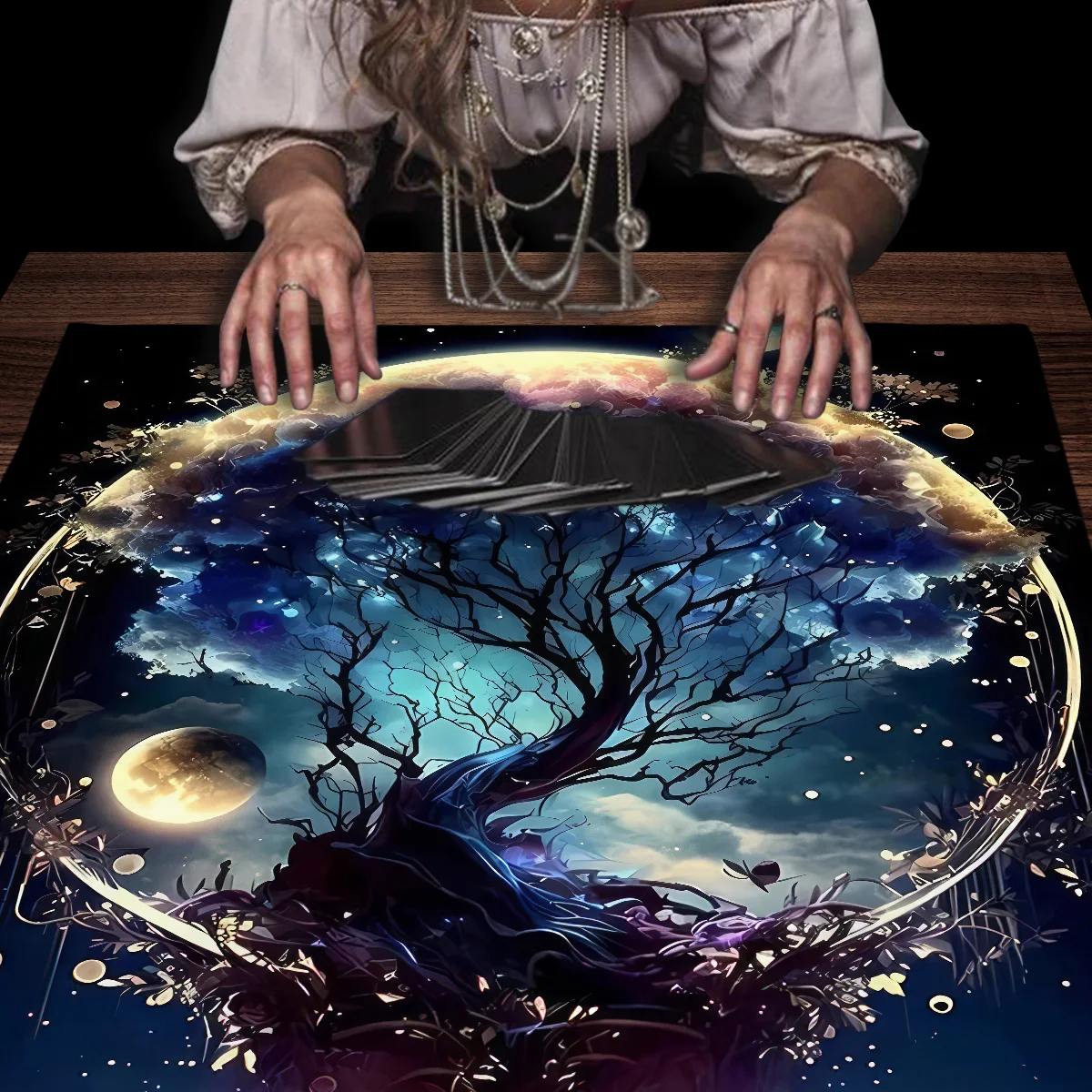 Tree of Life Wicca Altar Cloths Moon Starry Sky Tarot Card Table Cloth For Witchcraft Astrology Oracle Cards Pads Ritual Cloth