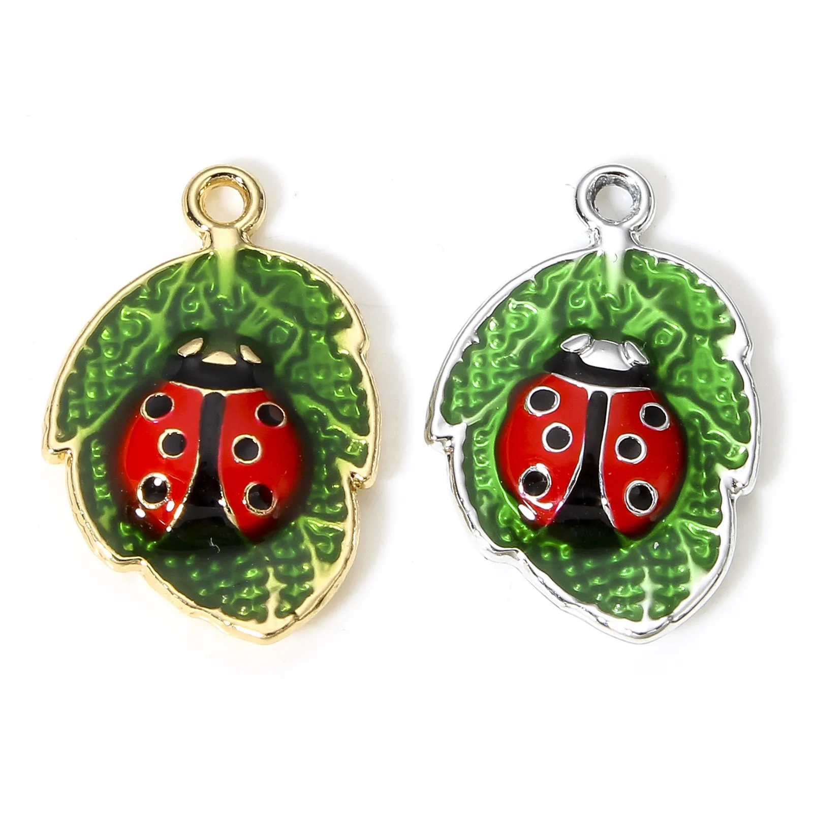 10pcs New Insect Charms Multicolor Leaf Ladybird Enamel Metal Pendants DIY Necklace Earrings Women Men Jewelry Gifts 22mm x 14mm