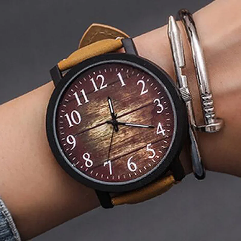 

Fashion Casual Steampunk Watches Men Brown Leather Band Quartz Wristwatches Man Wood grain Watch Dropshipping Reloj Hombre 2021